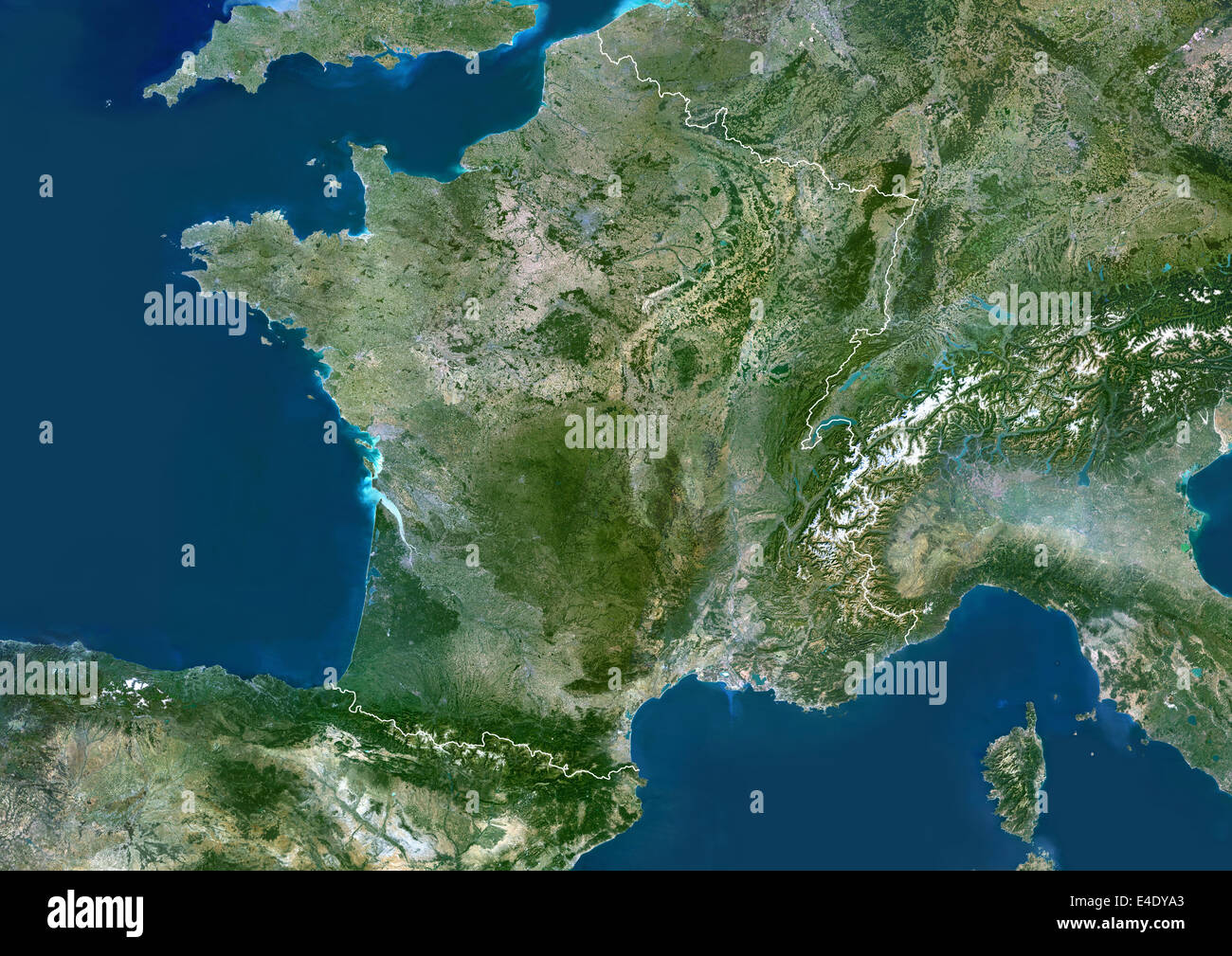 France, True Color Satellite Image avec bordure. France, true color satellite Image avec bordure. La France est le plus grand pays Banque D'Images
