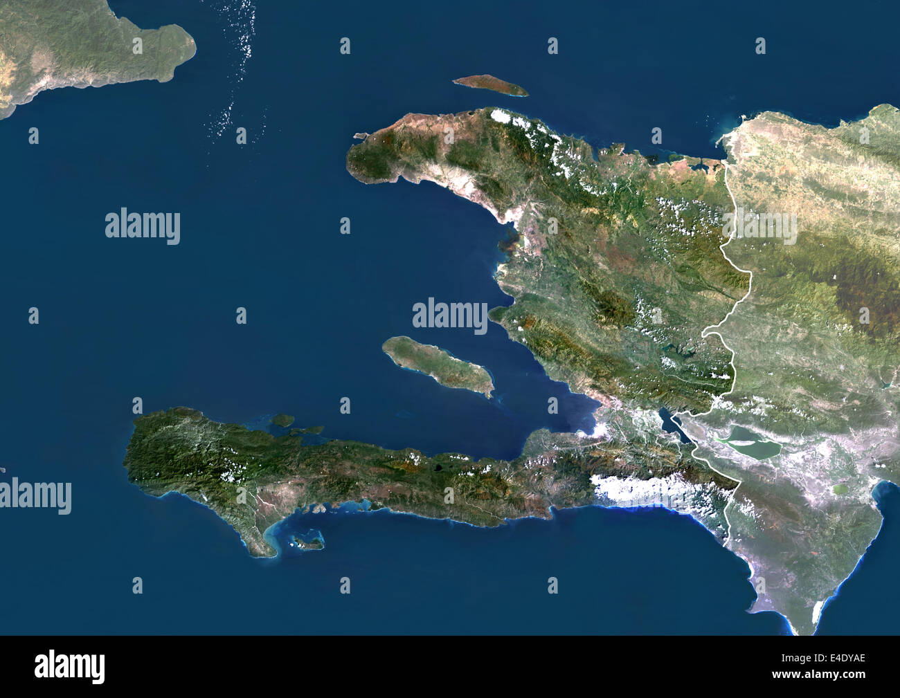 Haïti, True Color Satellite Image avec masque et frontière. Haïti, true color satellite image avec masque et frontière. Cette image a été Banque D'Images