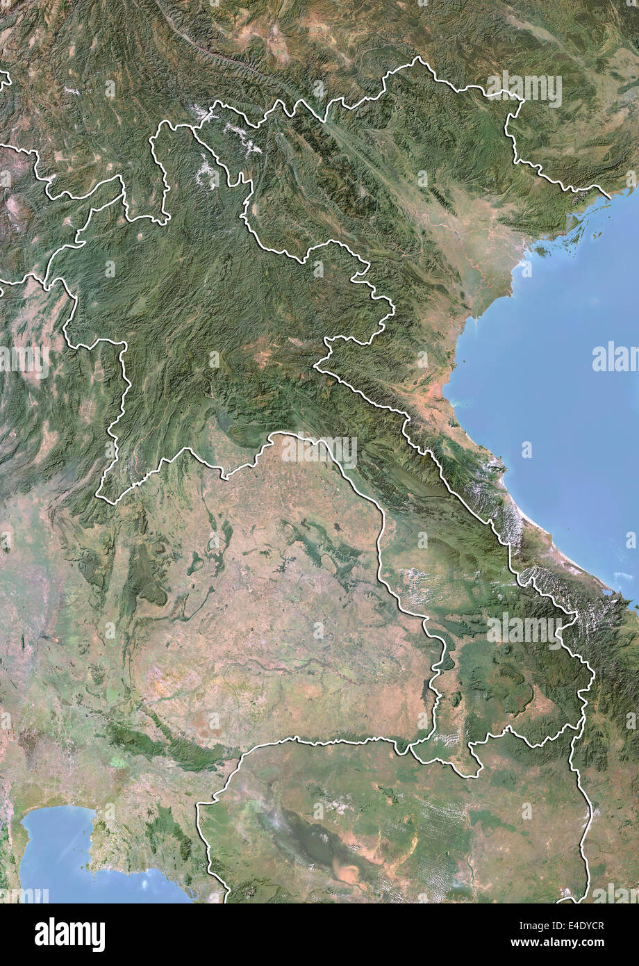 Le Laos, image satellite avec effet de choc, avec bordure Banque D'Images