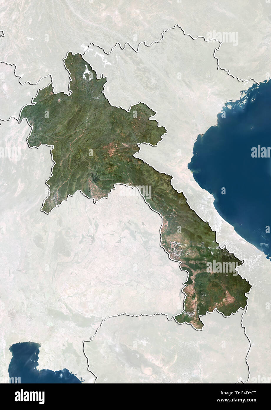 Le Laos, True Color Satellite Image avec masque et de la frontière Banque D'Images