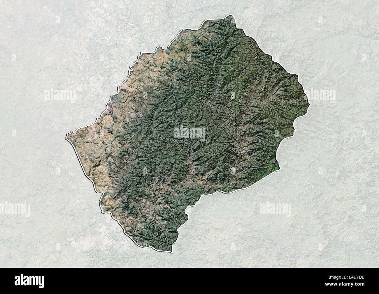 Le Lesotho, image satellite avec effet de choc, avec bordure et masque Banque D'Images