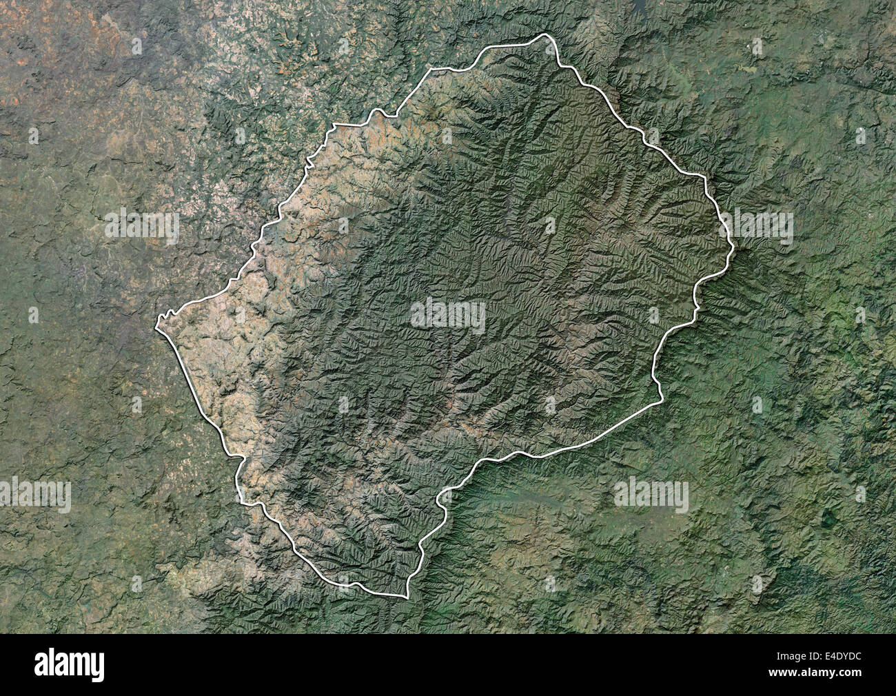 Le Lesotho, image satellite avec effet de choc, avec bordure Banque D'Images