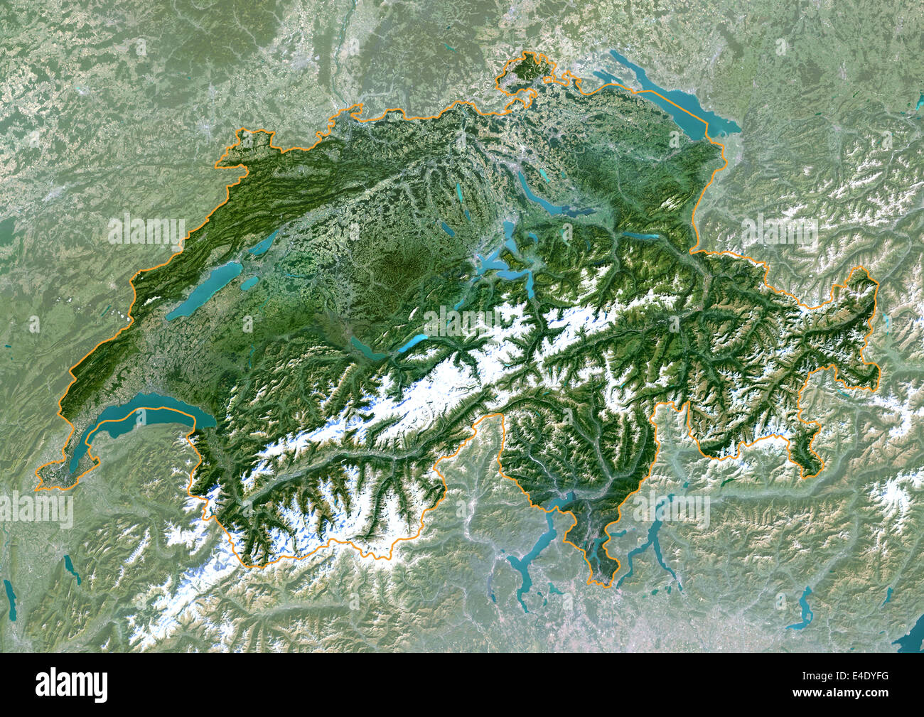 La Suisse, True Color Satellite Image avec masque et frontière. La Suisse. Image satellite de la pays européen de Switzerla Banque D'Images