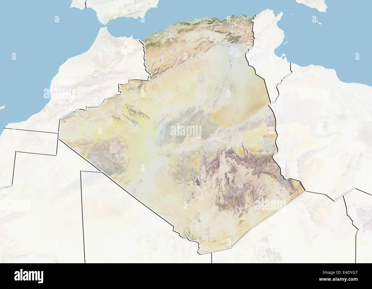 L'Algérie, carte en relief avec bordure et masque Banque D'Images