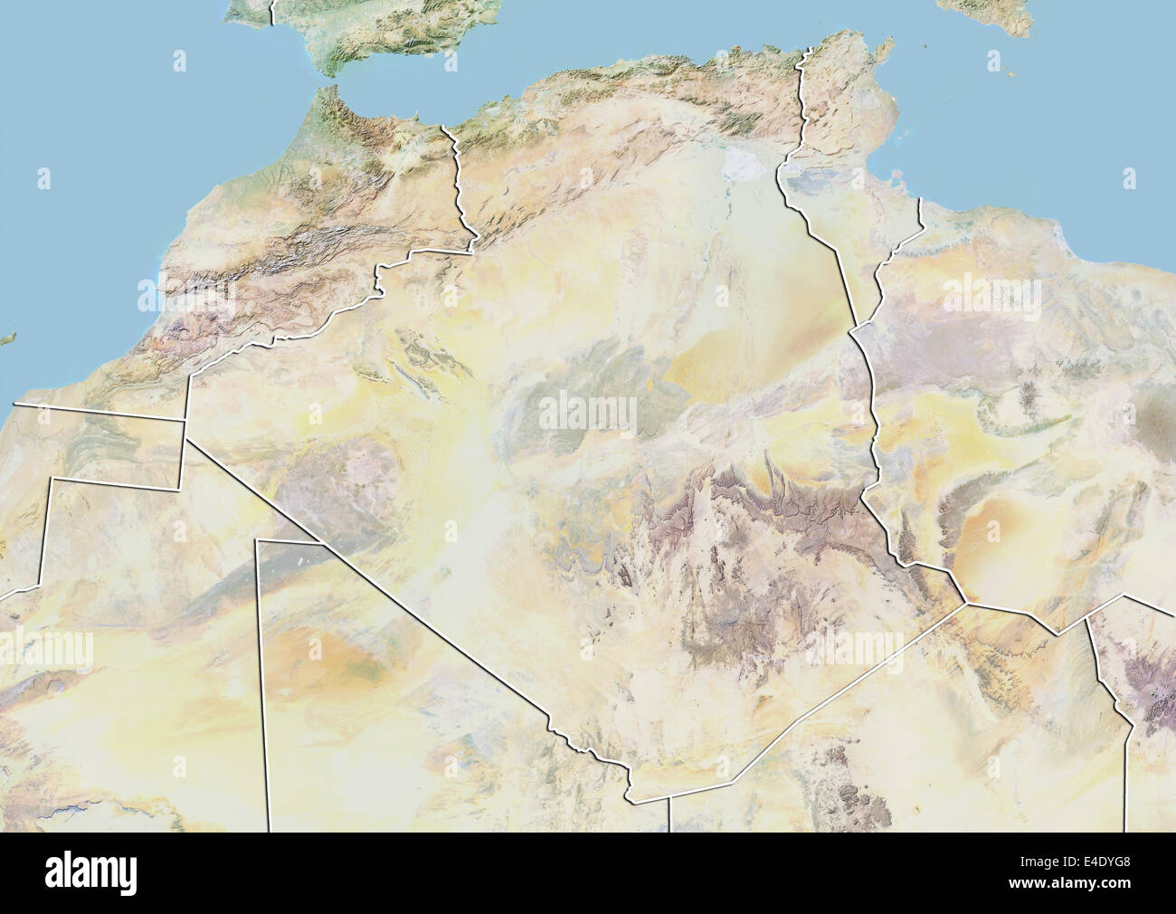 L'Algérie, carte en relief avec bordure Banque D'Images