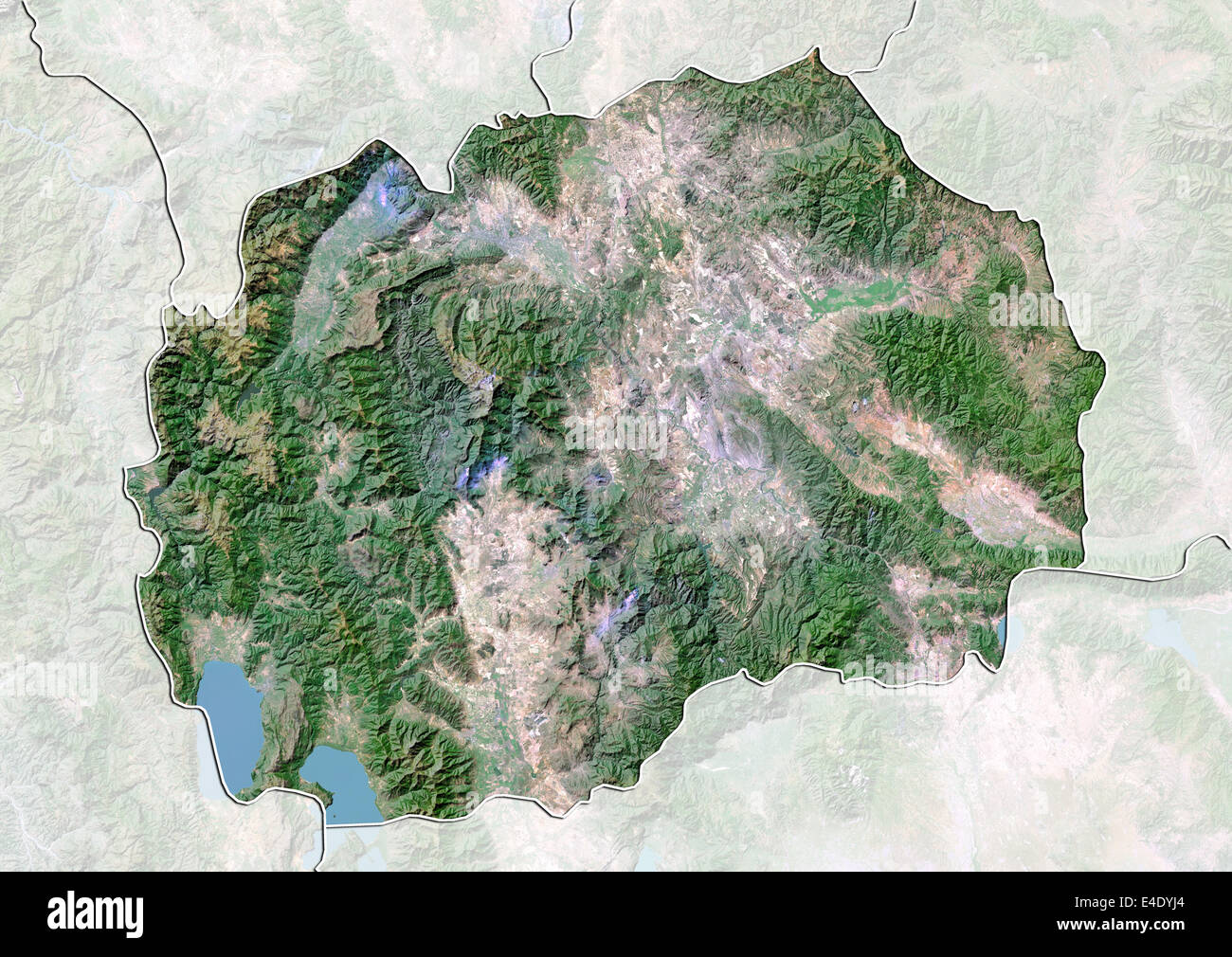 Macédoine, image satellite avec effet de choc, avec bordure et masque Banque D'Images