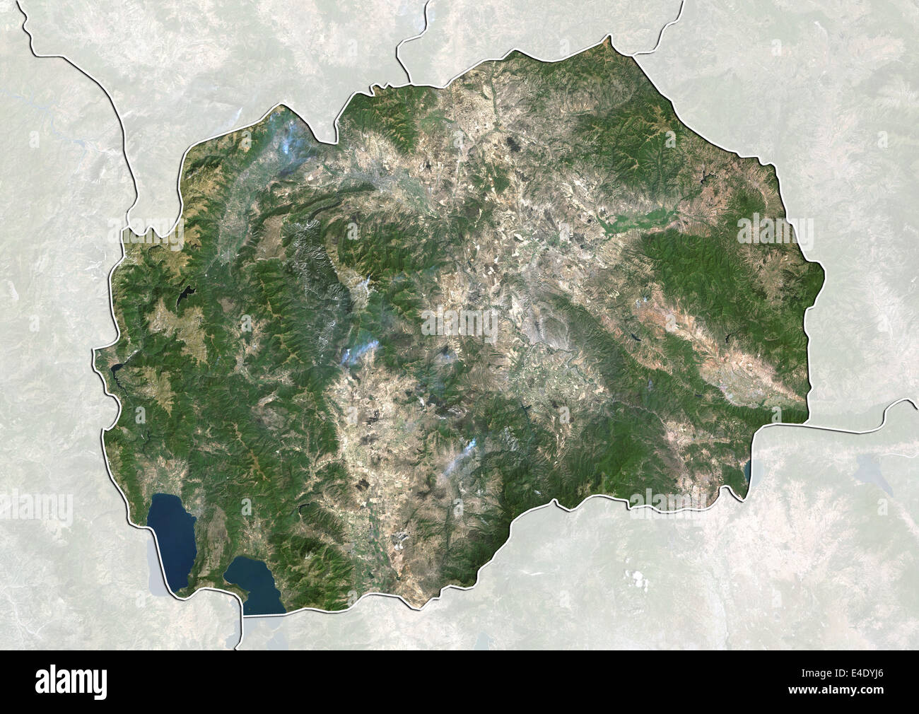 Macédoine, True Color Satellite Image avec masque et de la frontière Banque D'Images