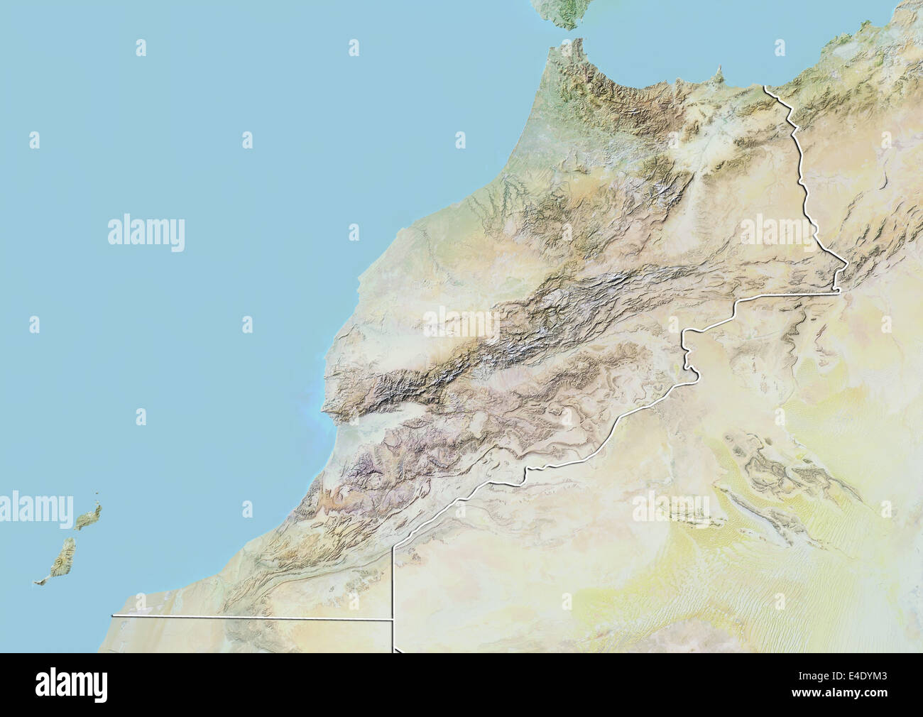 Le Maroc, carte en relief avec bordure Banque D'Images