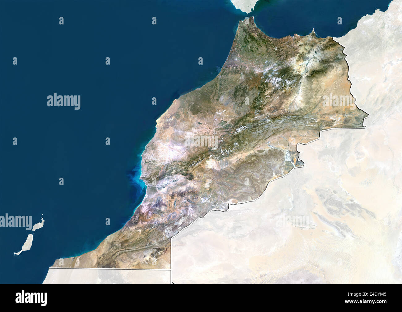 Le Maroc, True Color Satellite Image avec masque et de la frontière Banque D'Images
