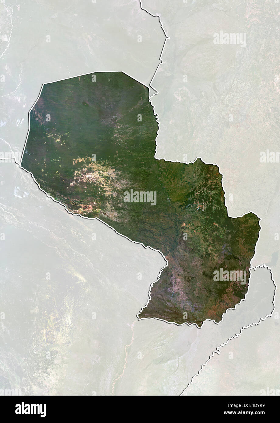 Le Paraguay, True Color Satellite Image avec masque et de la frontière Banque D'Images