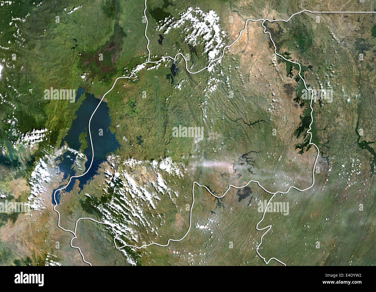 Le Rwanda, True Color Satellite Image avec bordure Banque D'Images