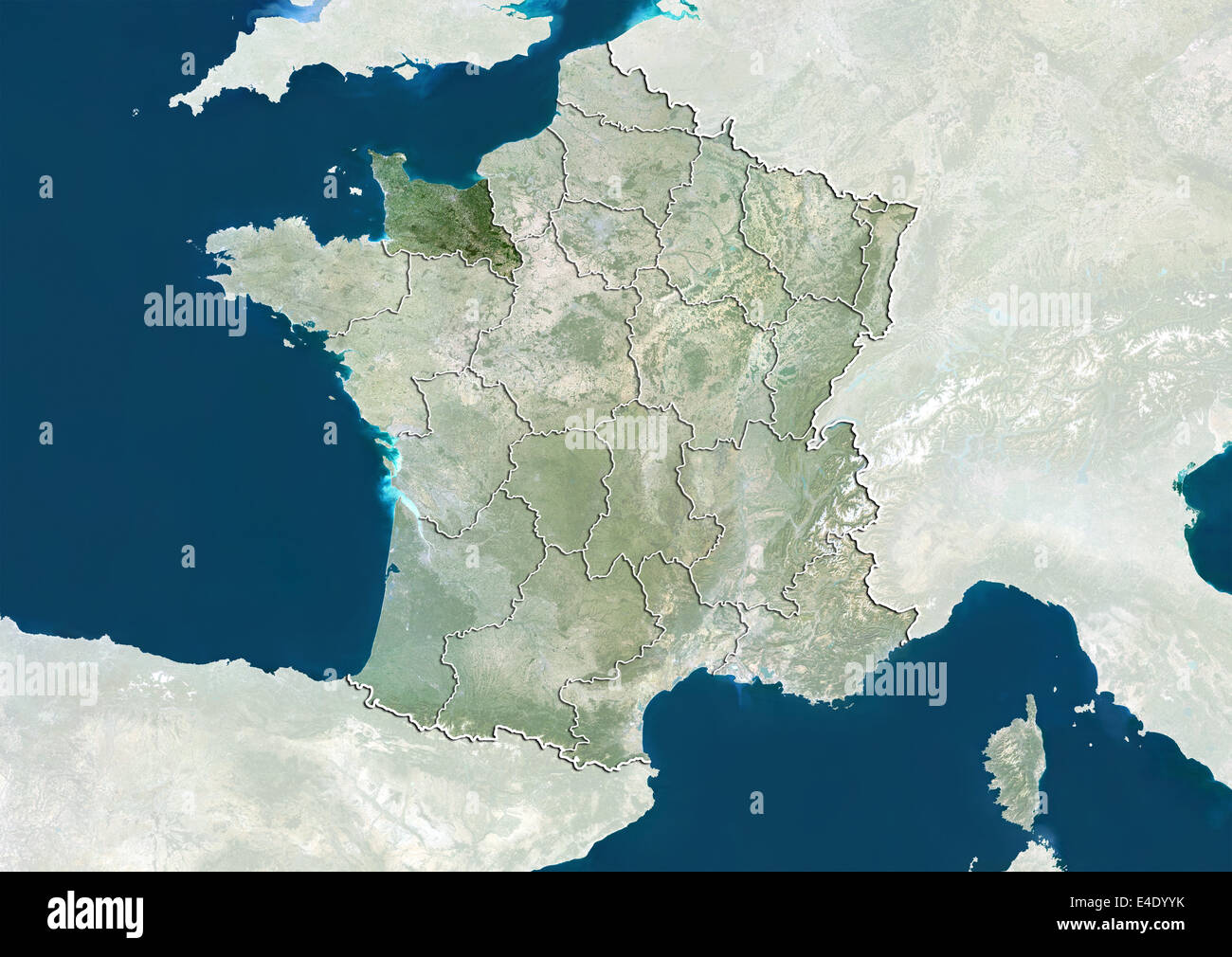 La France et la région de Basse-Normandie, True Color Image satellite Banque D'Images