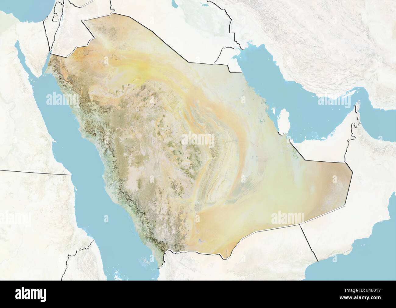 L'Arabie saoudite, carte en relief avec bordure et masque Banque D'Images