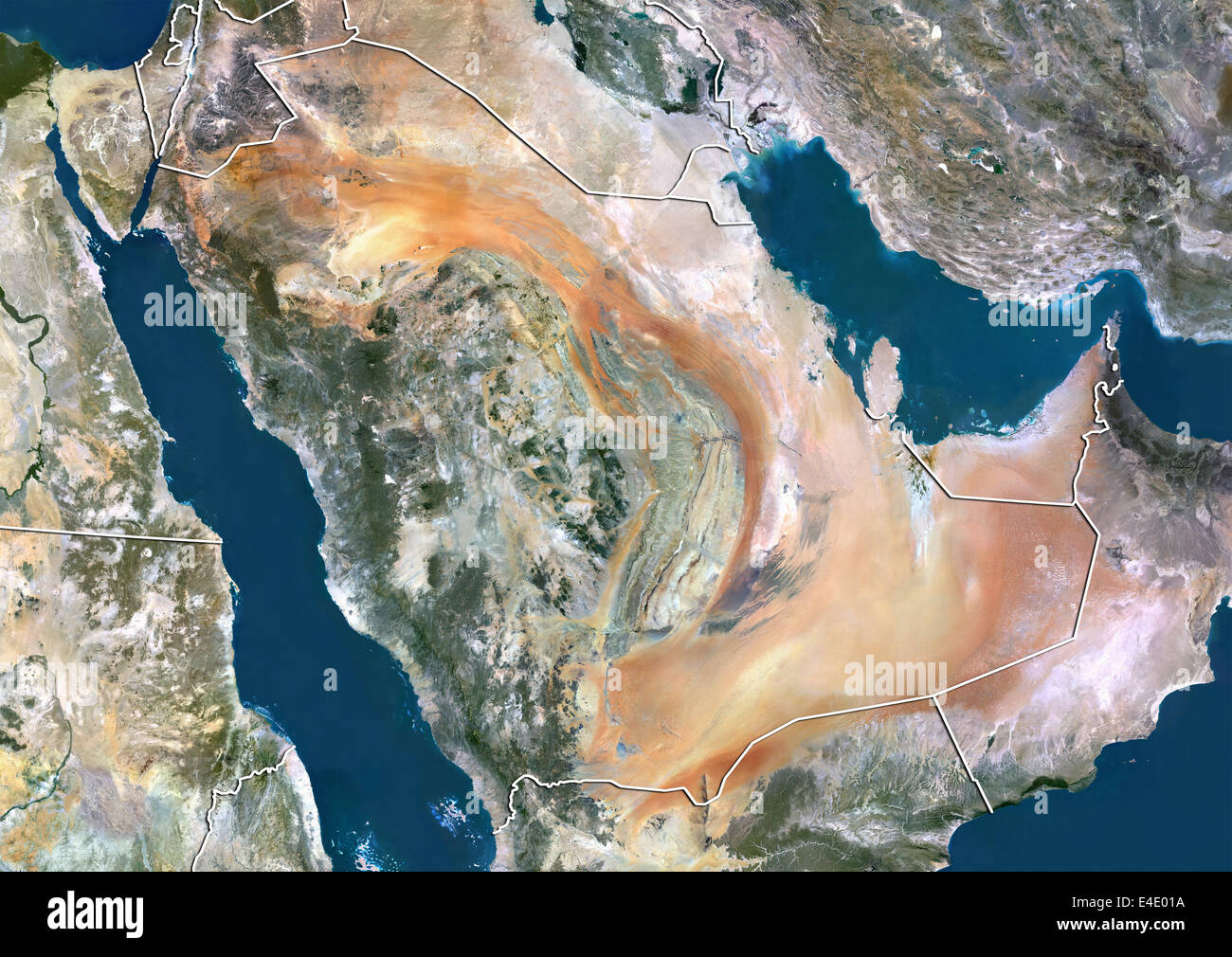 L'Arabie saoudite, True Color Satellite Image avec bordure Banque D'Images
