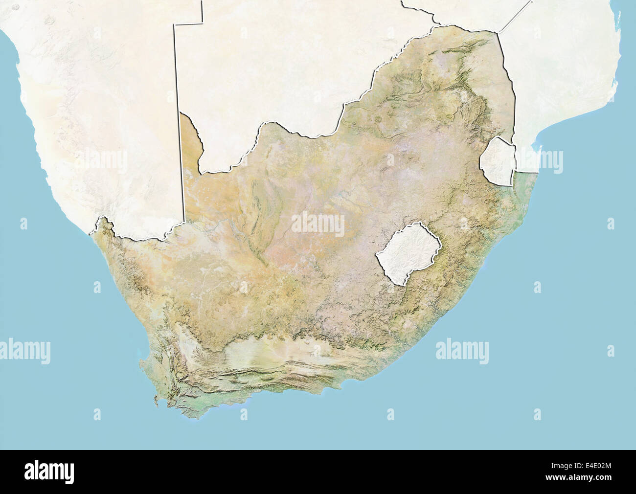 L'Afrique du Sud, carte en relief avec bordure et masque Banque D'Images