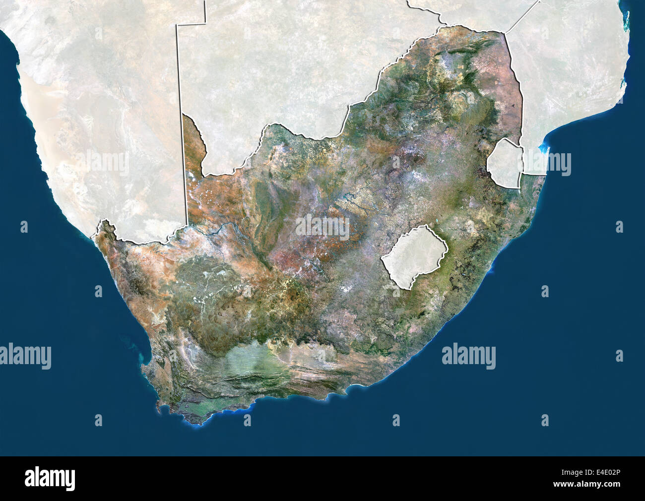L'Afrique du Sud, True Color Satellite Image avec masque et de la frontière Banque D'Images
