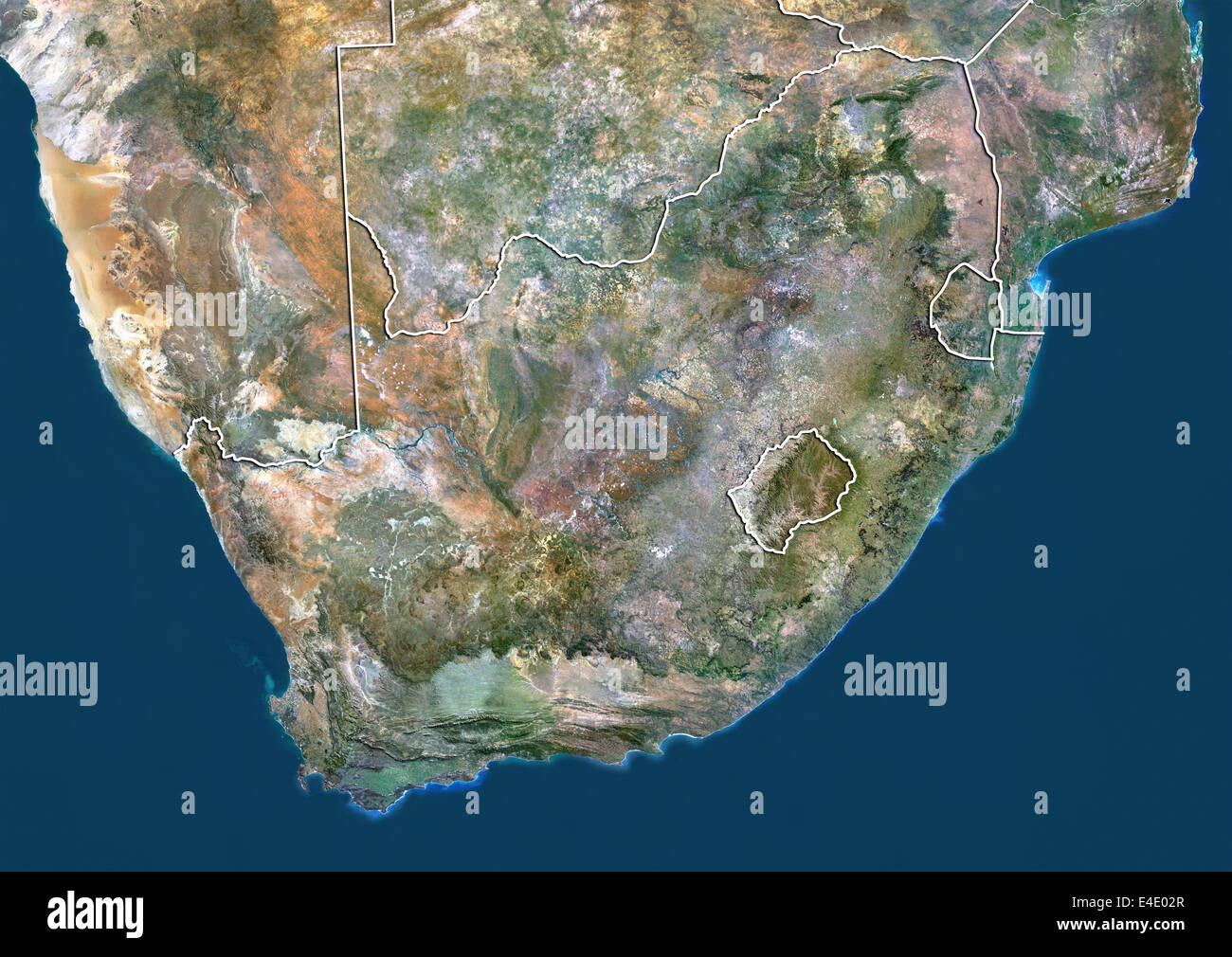 L'Afrique du Sud, True Color Satellite Image avec bordure Banque D'Images