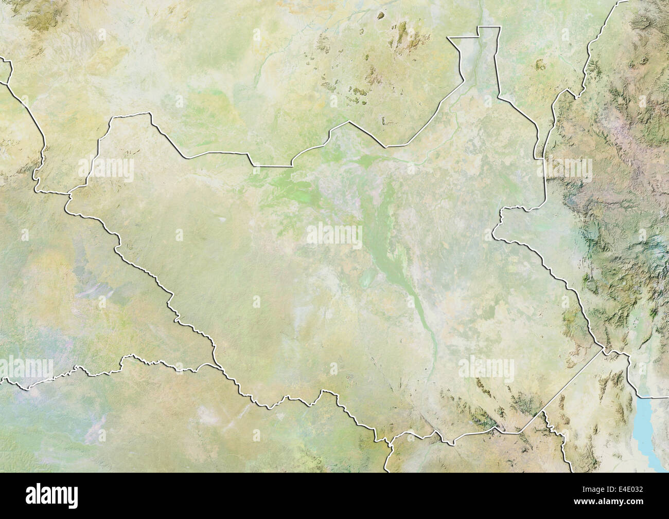 Sud Soudan, carte en relief avec bordure Banque D'Images