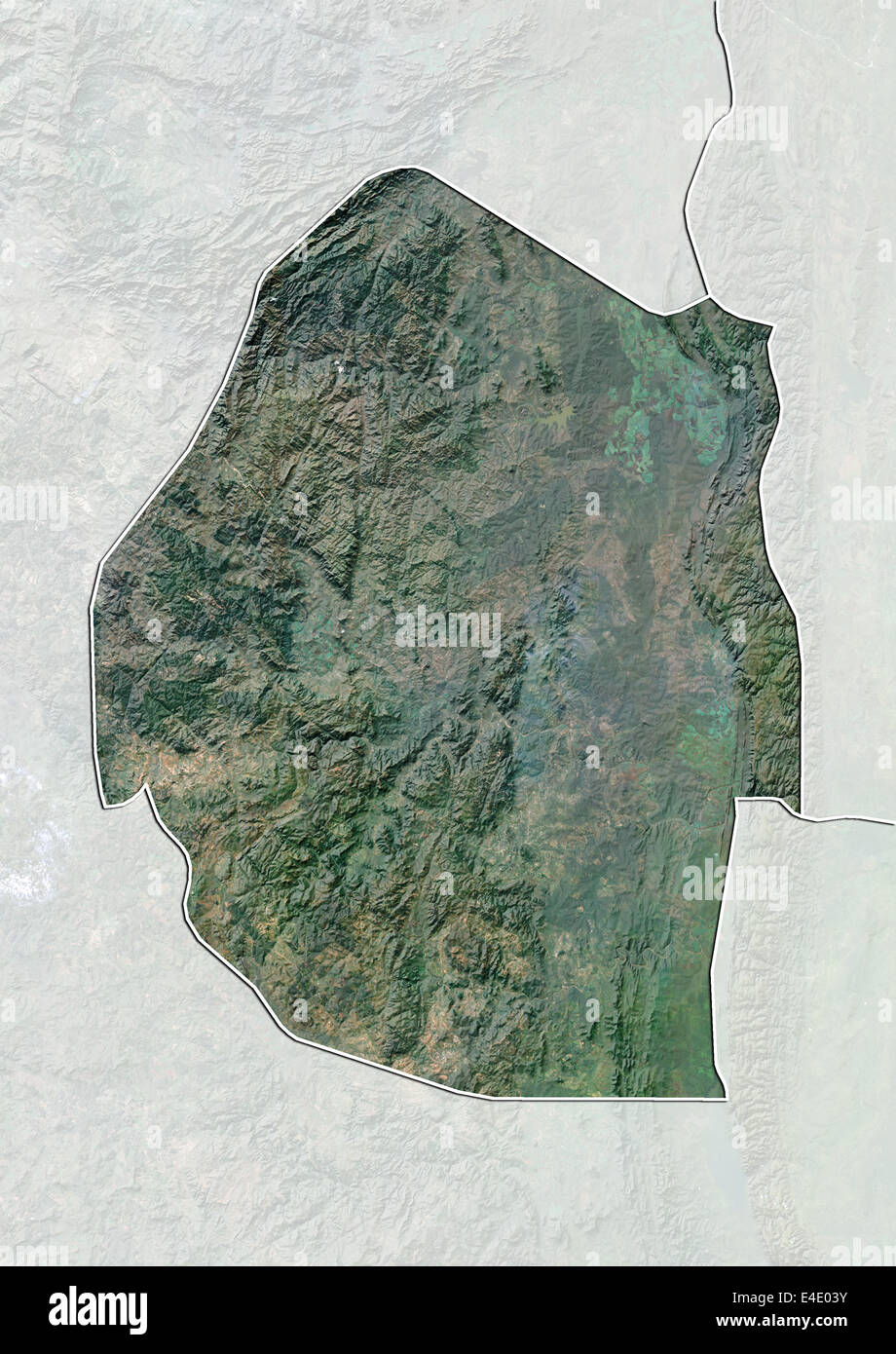 Le Swaziland, image satellite avec effet de choc, avec bordure et masque Banque D'Images
