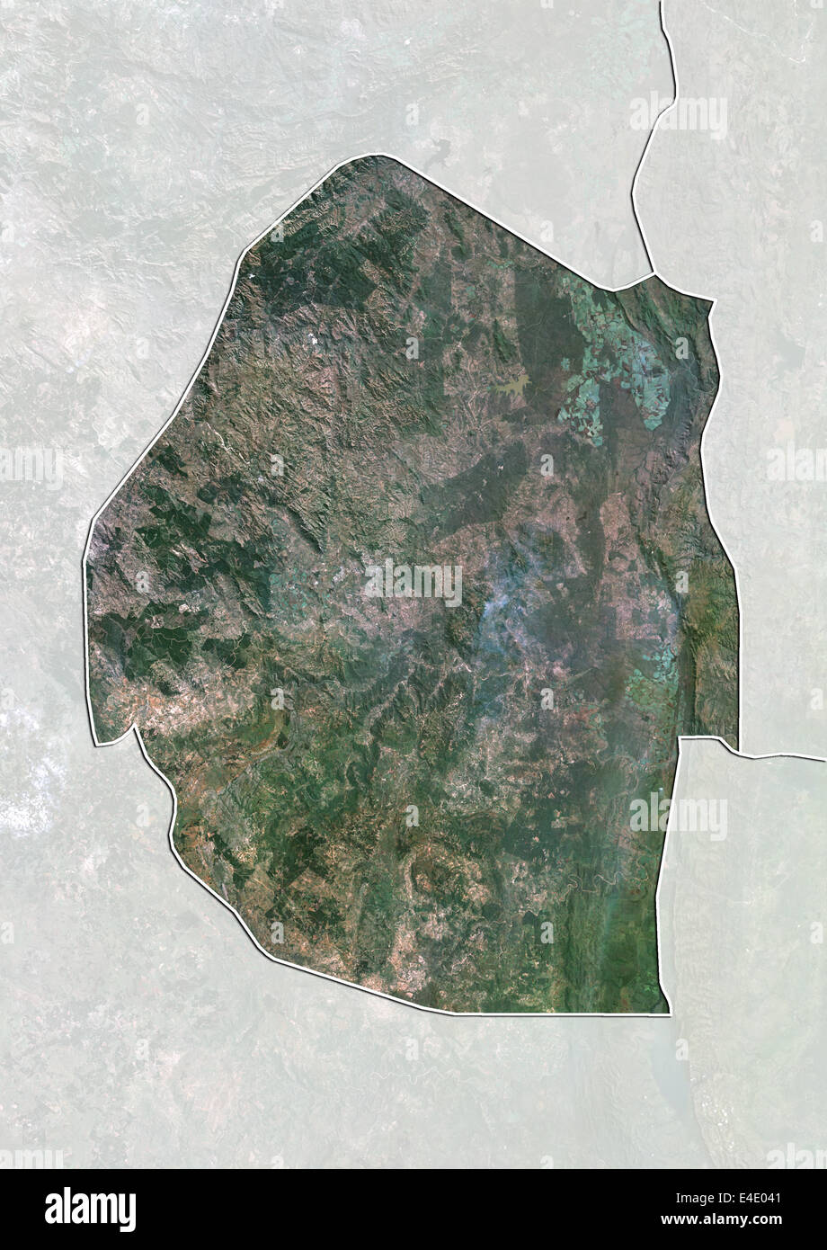 Le Swaziland, True Color Satellite Image avec masque et de la frontière Banque D'Images
