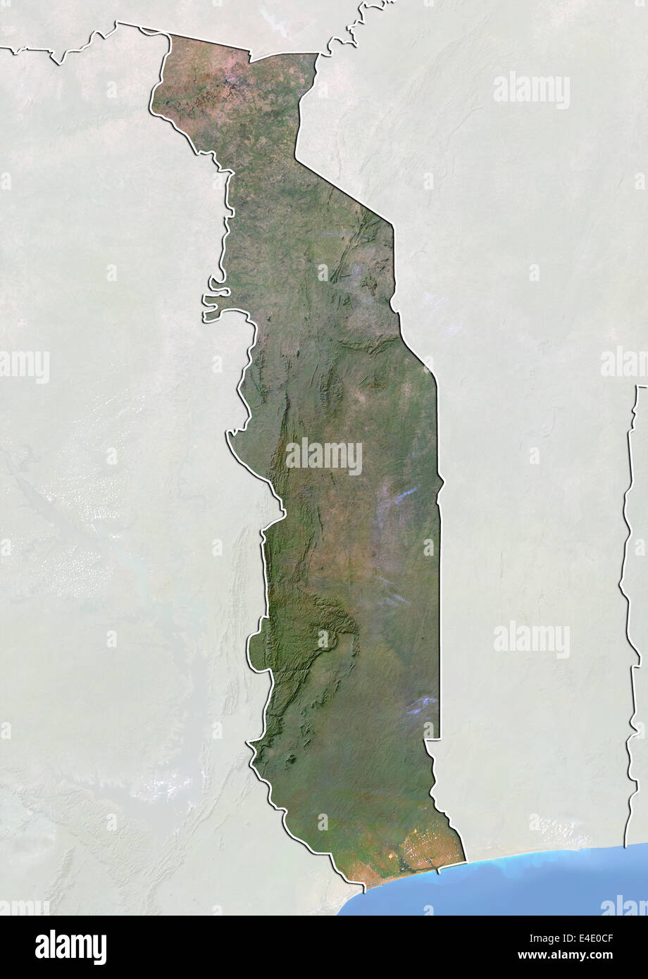Le Togo, image satellite avec effet de choc, avec bordure et masque Banque D'Images