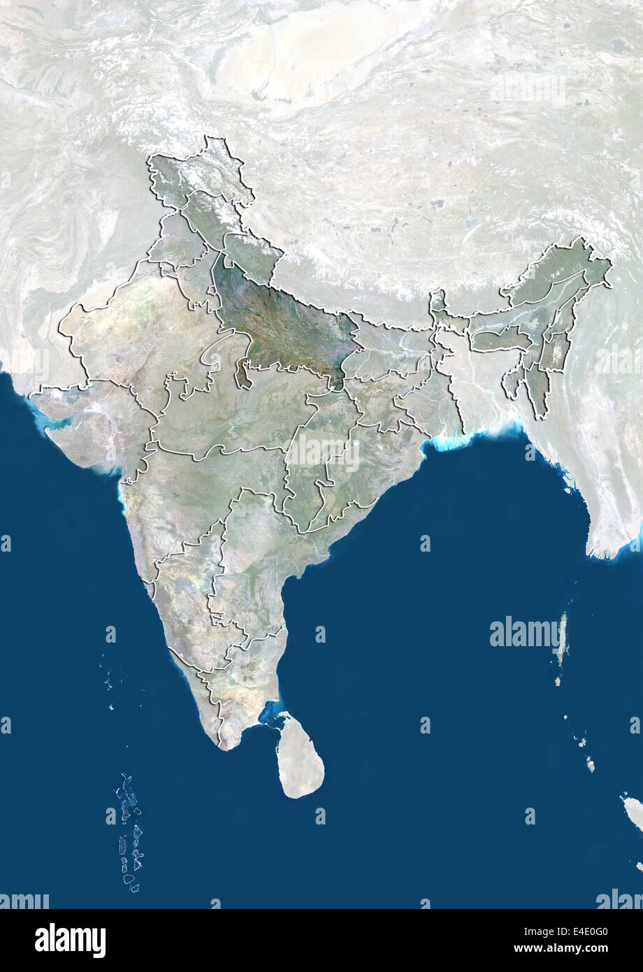 L'Inde et l'état de l'Uttar Pradesh, True Color Image satellite Banque D'Images