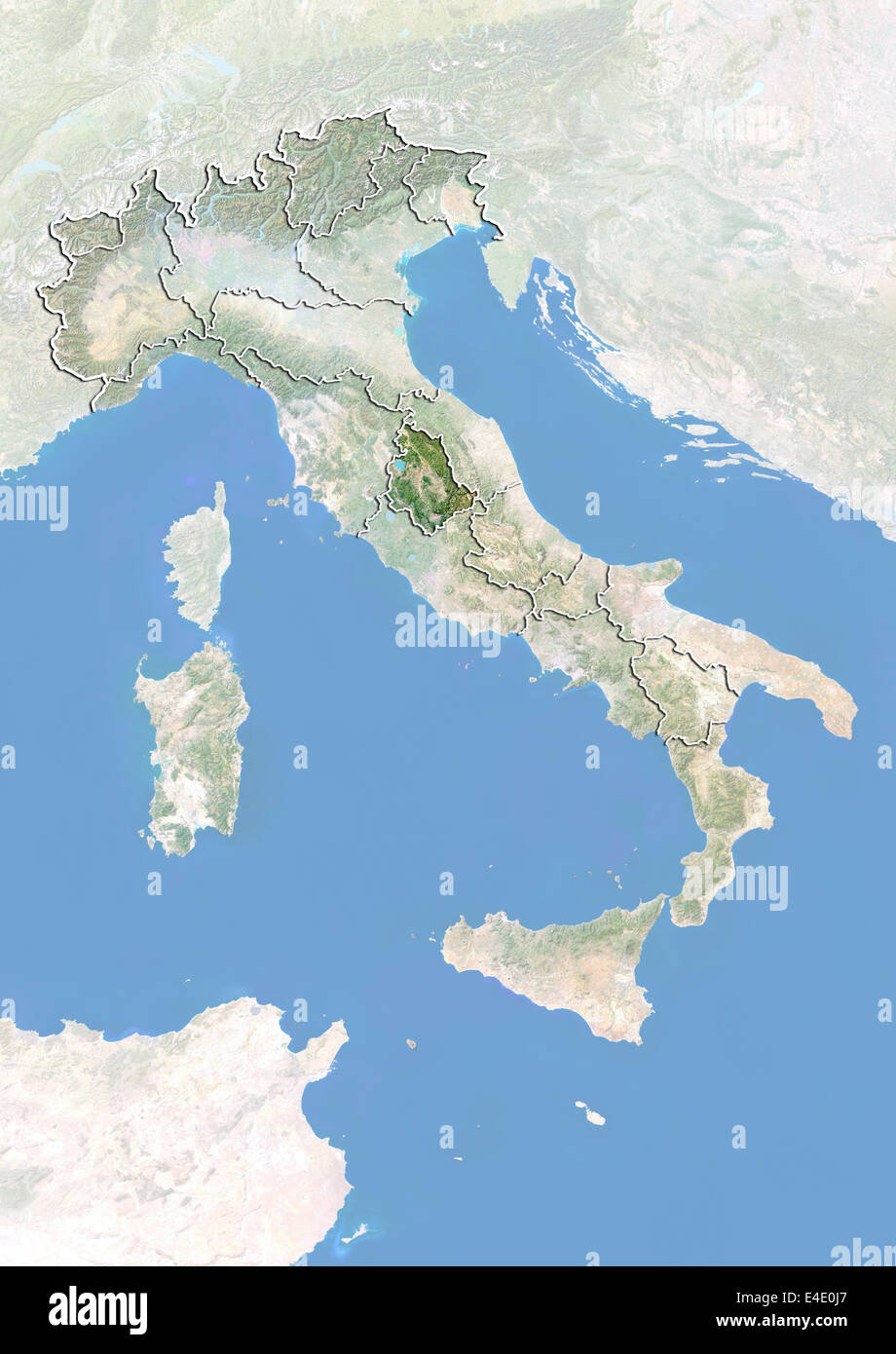 L'Italie et la région de l'Ombrie, image satellite avec effet de choc Banque D'Images