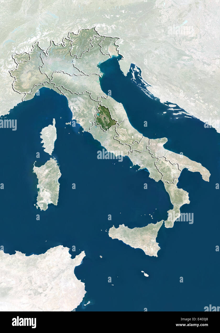 L'Italie et la région de l'Ombrie, True Color Image satellite Banque D'Images