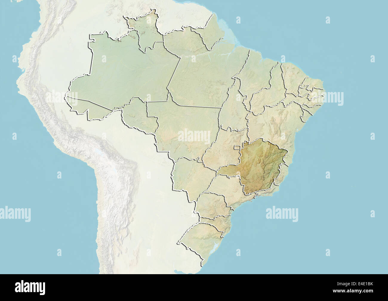 Carte du Rio Grande do Sul, carte en relief 2D du Rio Grande do Sul, Brésil, carte topographique du Rio Grande do Sul, affiche du Rio Grande do Sul - impression 2D