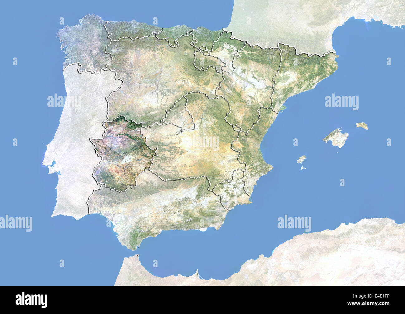 L'Espagne et la région de l'Estrémadure, image satellite avec effet de choc Banque D'Images