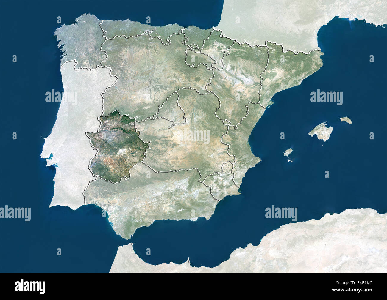 L'Espagne et la région de l'Estrémadure, True Color Image satellite Banque D'Images