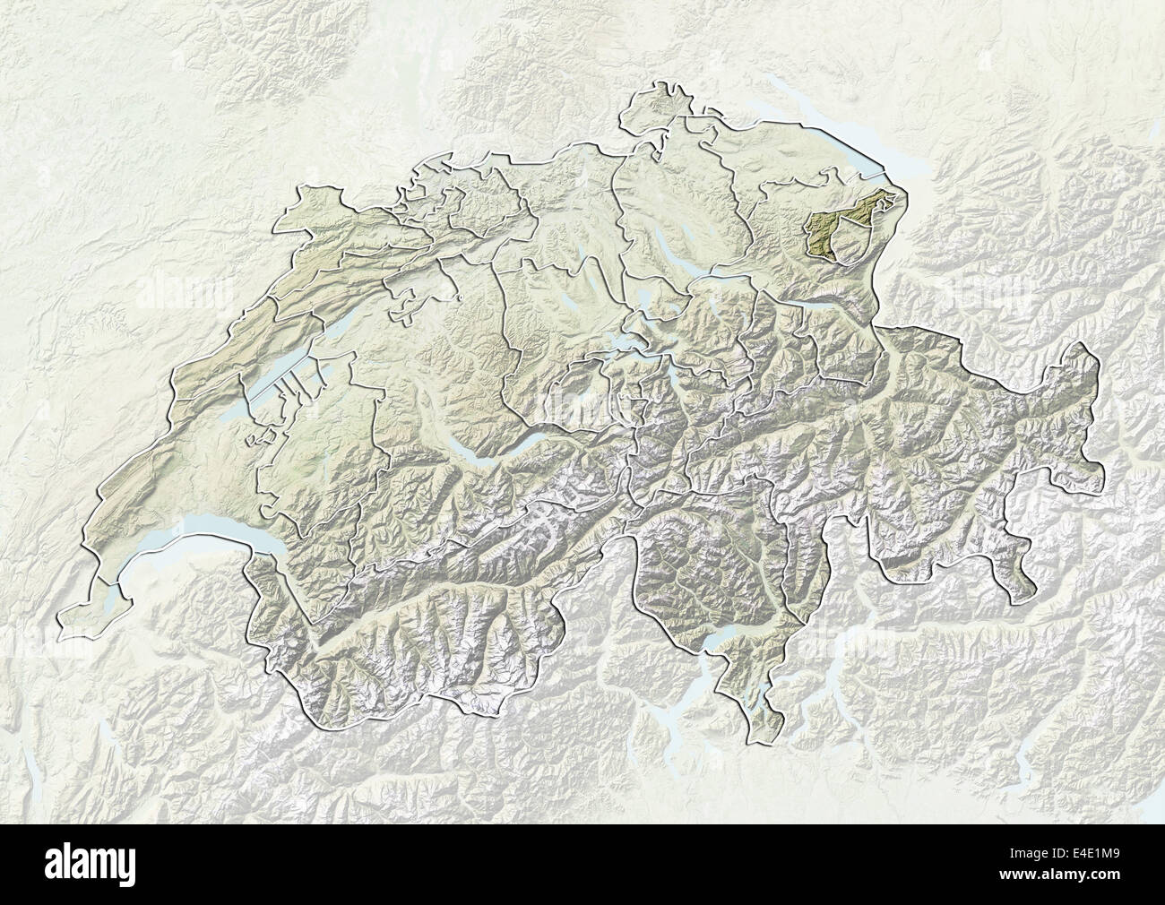 La Suisse et le Canton d'Appenzell Rhodes-Extérieures, carte en relief Banque D'Images