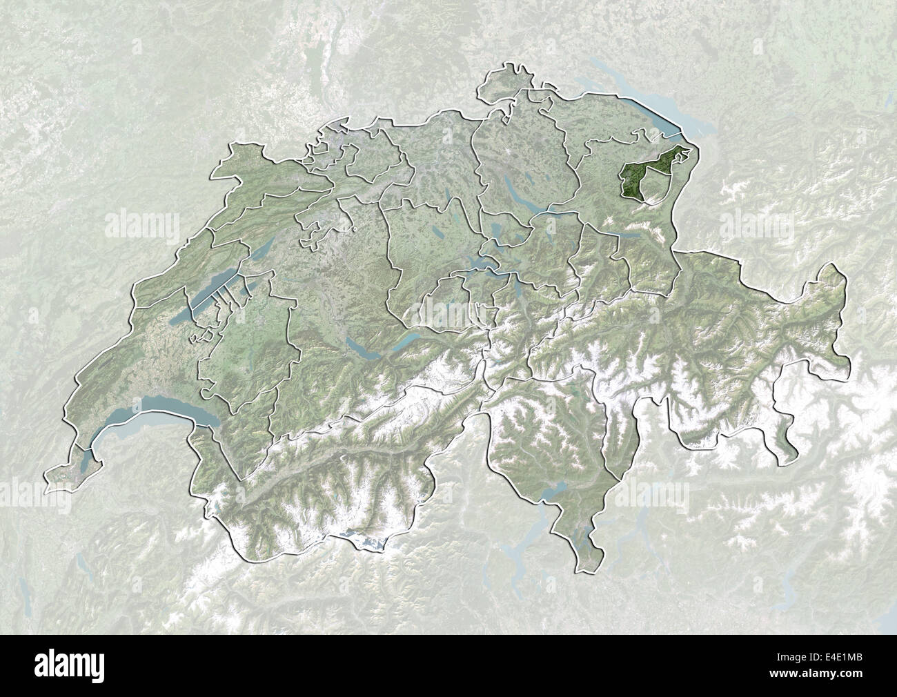 La Suisse et le Canton d'Appenzell Rhodes-Extérieures, True Color Image satellite Banque D'Images