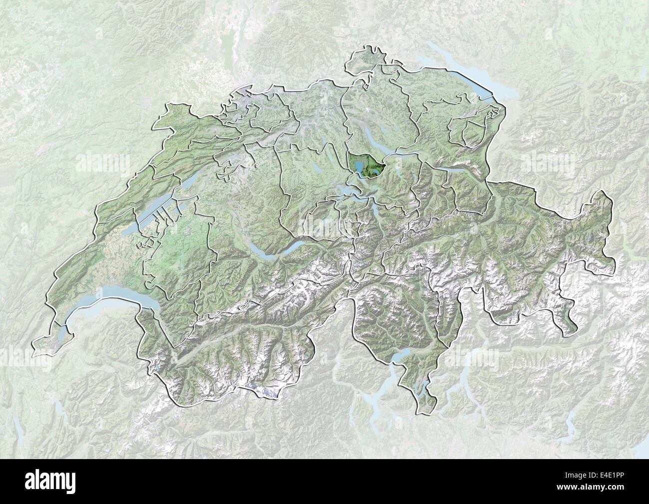 La Suisse et le canton de Zoug, image satellite avec effet de choc Banque D'Images