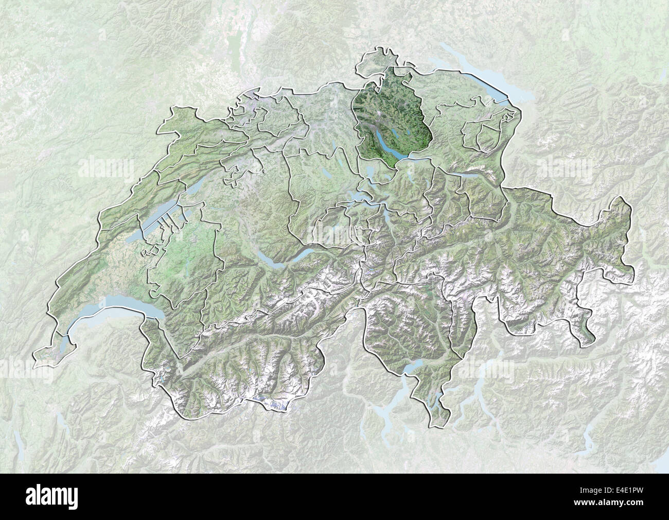 La Suisse et le Canton de Zurich, image satellite avec effet de choc Banque D'Images