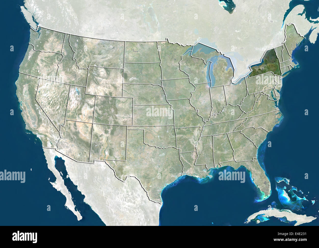 États-unis et l'État de New York, True Color Image satellite Banque D'Images