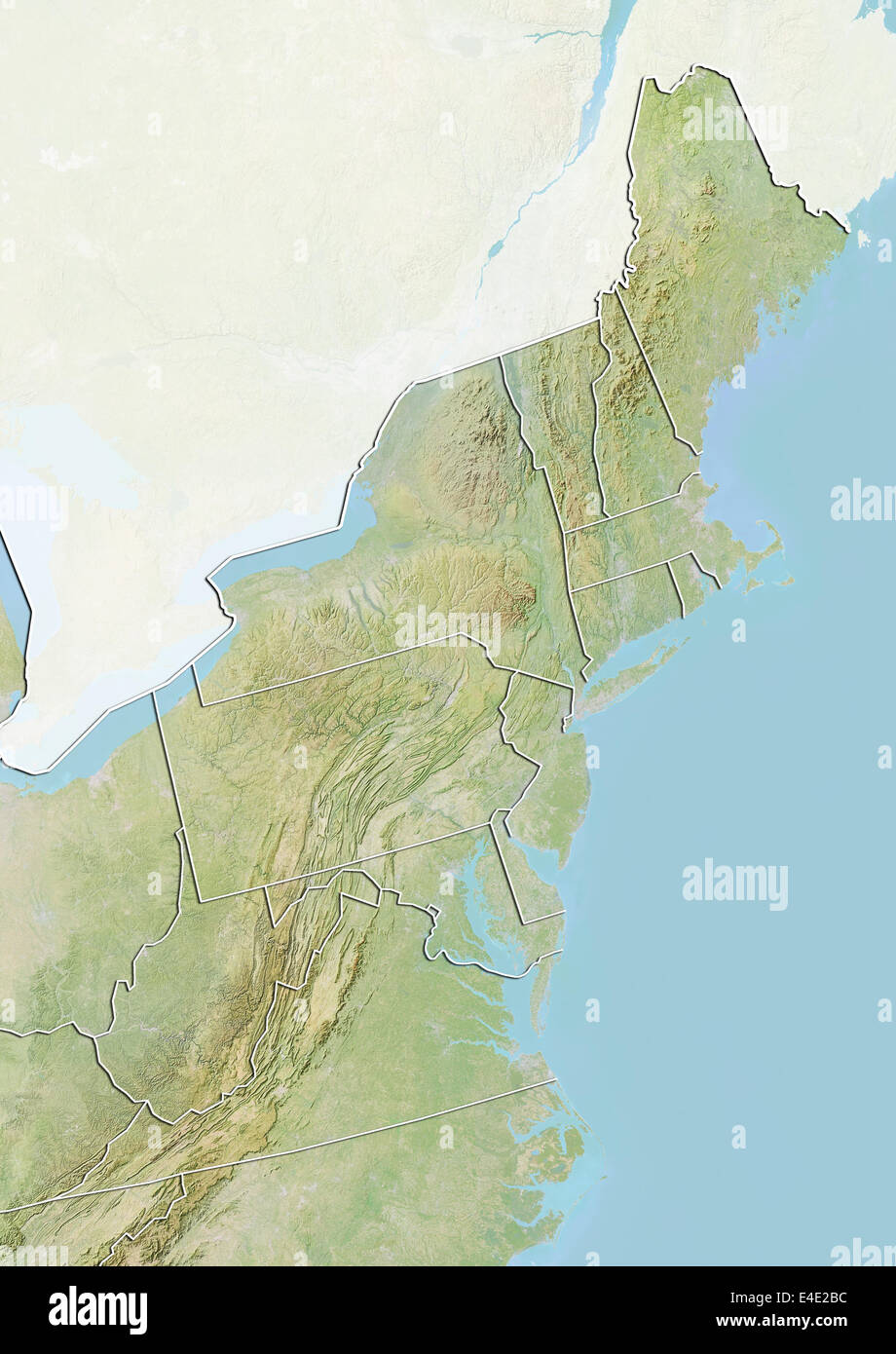 Nord-est des États-Unis, carte en relief Banque D'Images