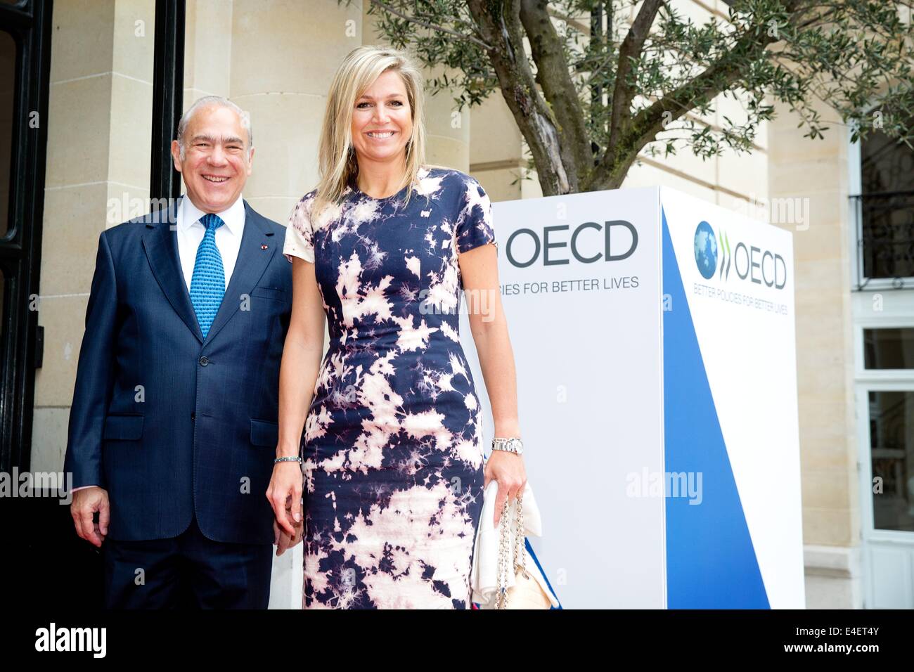 Paris, France. 09 juillet 2014. Maxima la reine des Pays-Bas et le Secrétaire général de l'OCDE, Angel Gurria, assister au lancement du premier rapport PISA de l'OCDE sur la littératie financière à l'OCDE (Organisation de coopération et de développement économiques) à Paris, France, 9 juillet 2014. Reine Maxima est le Secrétaire général de l ?s avocat spécial pour la finance inclusive pour le développement (UNCDF) et d'honneur de la G20 Partenariat mondial sur l'Inclusion Financière. Photo : Patrick van Katwijk/Pays-Bas ET FRANCE OUT - PAS DE SERVICE DE FIL/dpa/Alamy Live News Banque D'Images