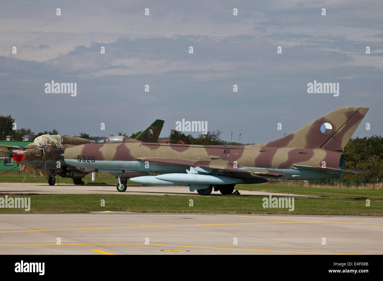 Czech Air Force Su-7 Fitter qui était basé à Namest dans les années 1970 et 1980, Namest, République tchèque. Banque D'Images