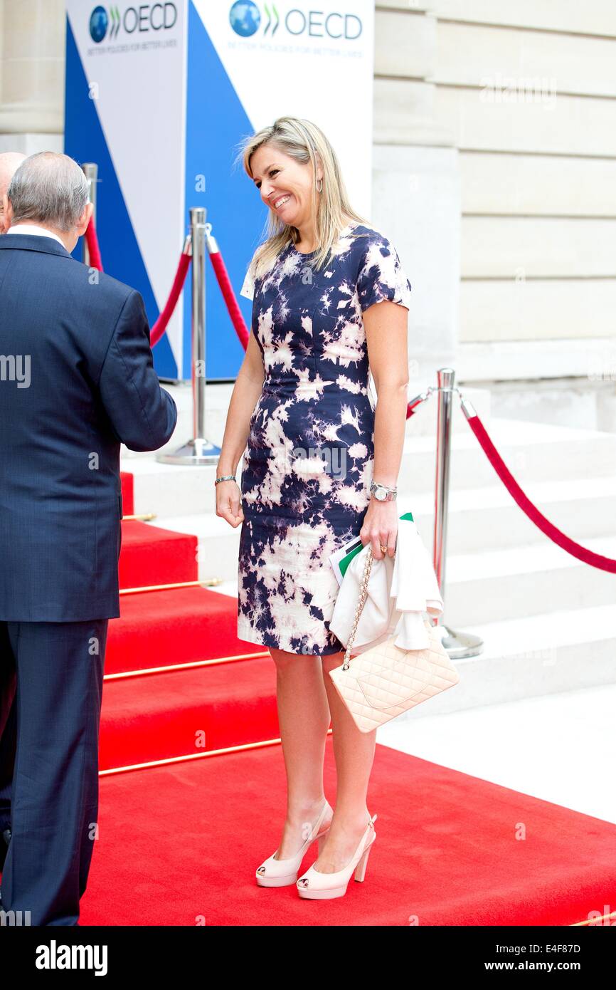 Paris, France. 09 juillet 2014. Reine Maxima des Pays-Bas s'occupe du lancement du premier rapport PISA de l'OCDE sur la littératie financière à l'OCDE (Organisation de coopération et de développement économiques) à Paris, France, 9 juillet 2014. Reine Maxima est le Secrétaire général de l ?s avocat spécial pour la finance inclusive pour le développement (UNCDF) et d'honneur de la G20 Partenariat mondial sur l'Inclusion Financière. Photo : Patrick van Katwijk/Pays-Bas ET FRANCE OUT - PAS DE SERVICE DE FIL/dpa/Alamy Live News Banque D'Images