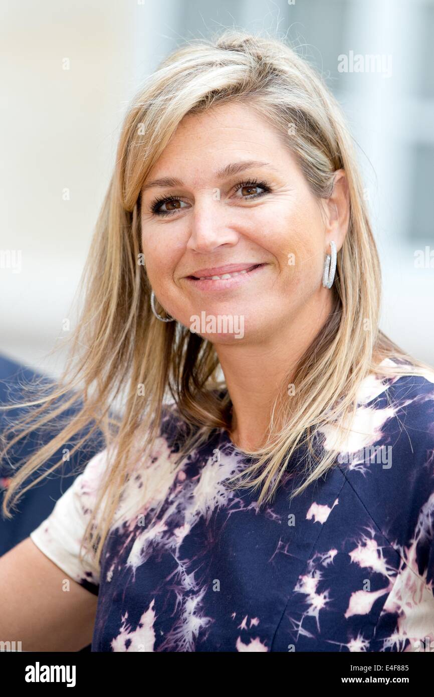 Paris, France. 09 juillet 2014. Reine Maxima des Pays-Bas s'occupe du lancement du premier rapport PISA de l'OCDE sur la littératie financière à l'OCDE (Organisation de coopération et de développement économiques) à Paris, France, 9 juillet 2014. Reine Maxima est le Secrétaire général de l ?s avocat spécial pour la finance inclusive pour le développement (UNCDF) et d'honneur de la G20 Partenariat mondial sur l'Inclusion Financière. Photo : Patrick van Katwijk/Pays-Bas ET FRANCE OUT - PAS DE SERVICE DE FIL/dpa/Alamy Live News Banque D'Images