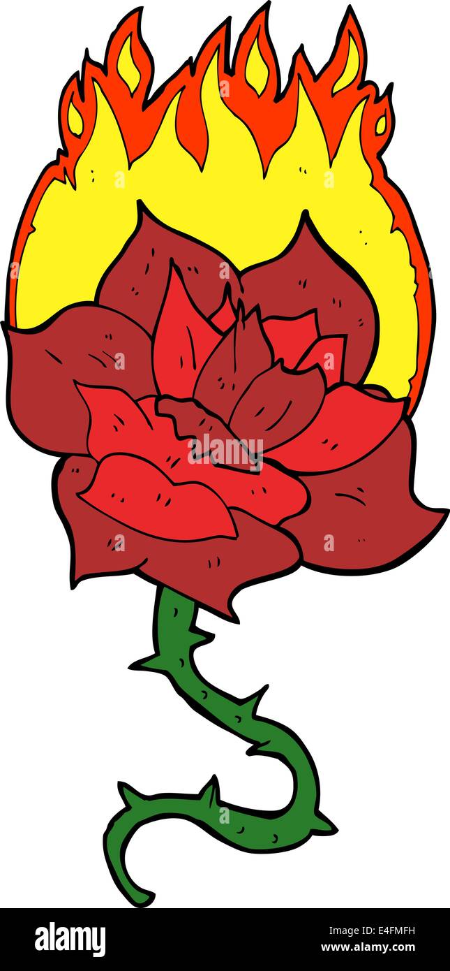 Cartoon flaming rose tattoo Illustration de Vecteur