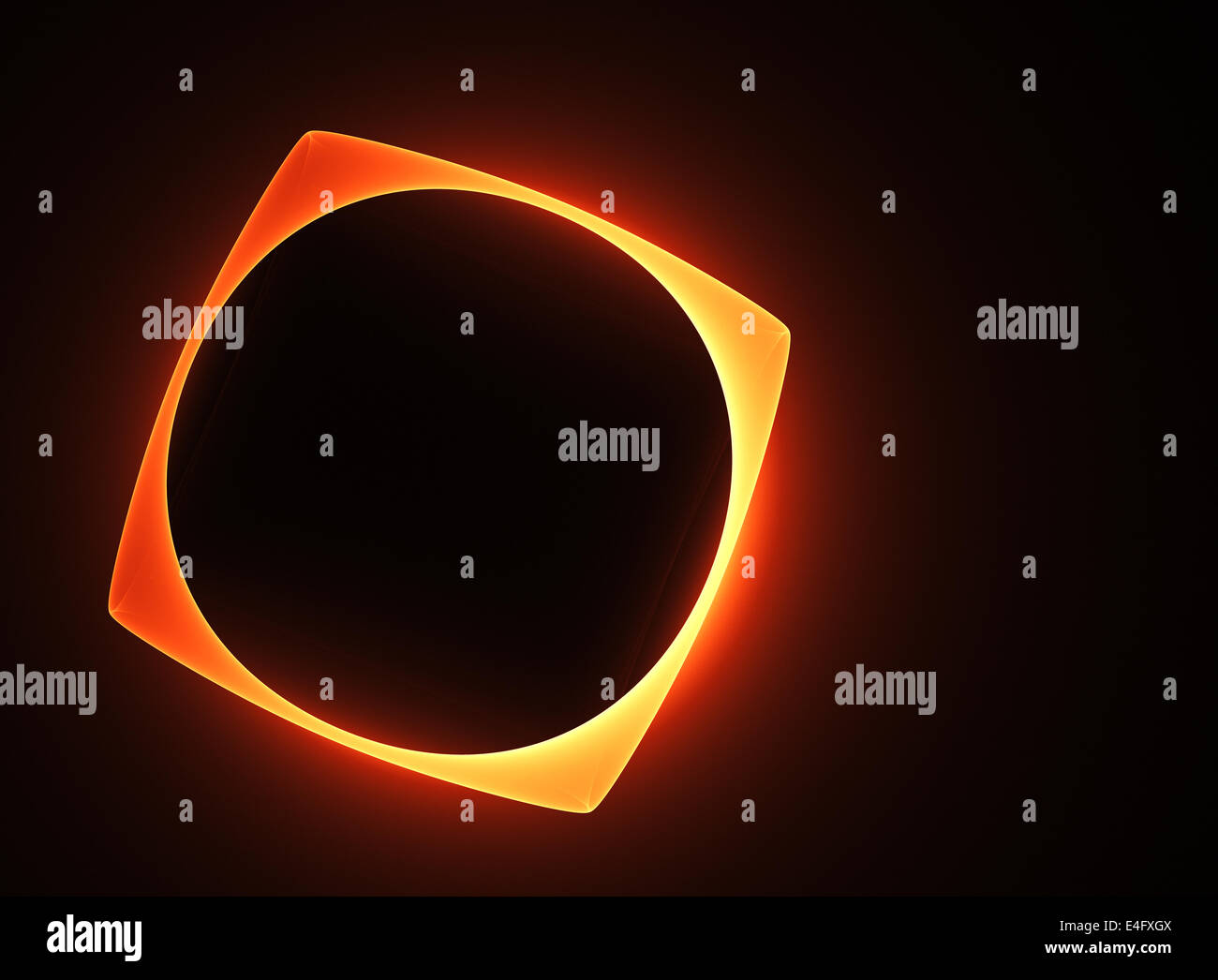 Résumé en fusion rougeoyante châssis avec un trou circulaire sur fond noir Banque D'Images