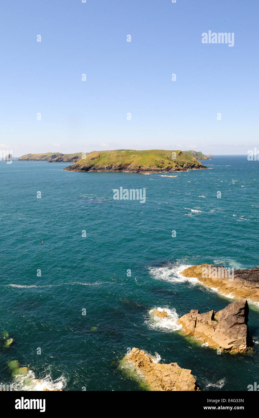 Skomer Island à partir d'une pointe près de St Martins Pembrokeshire Haven Banque D'Images