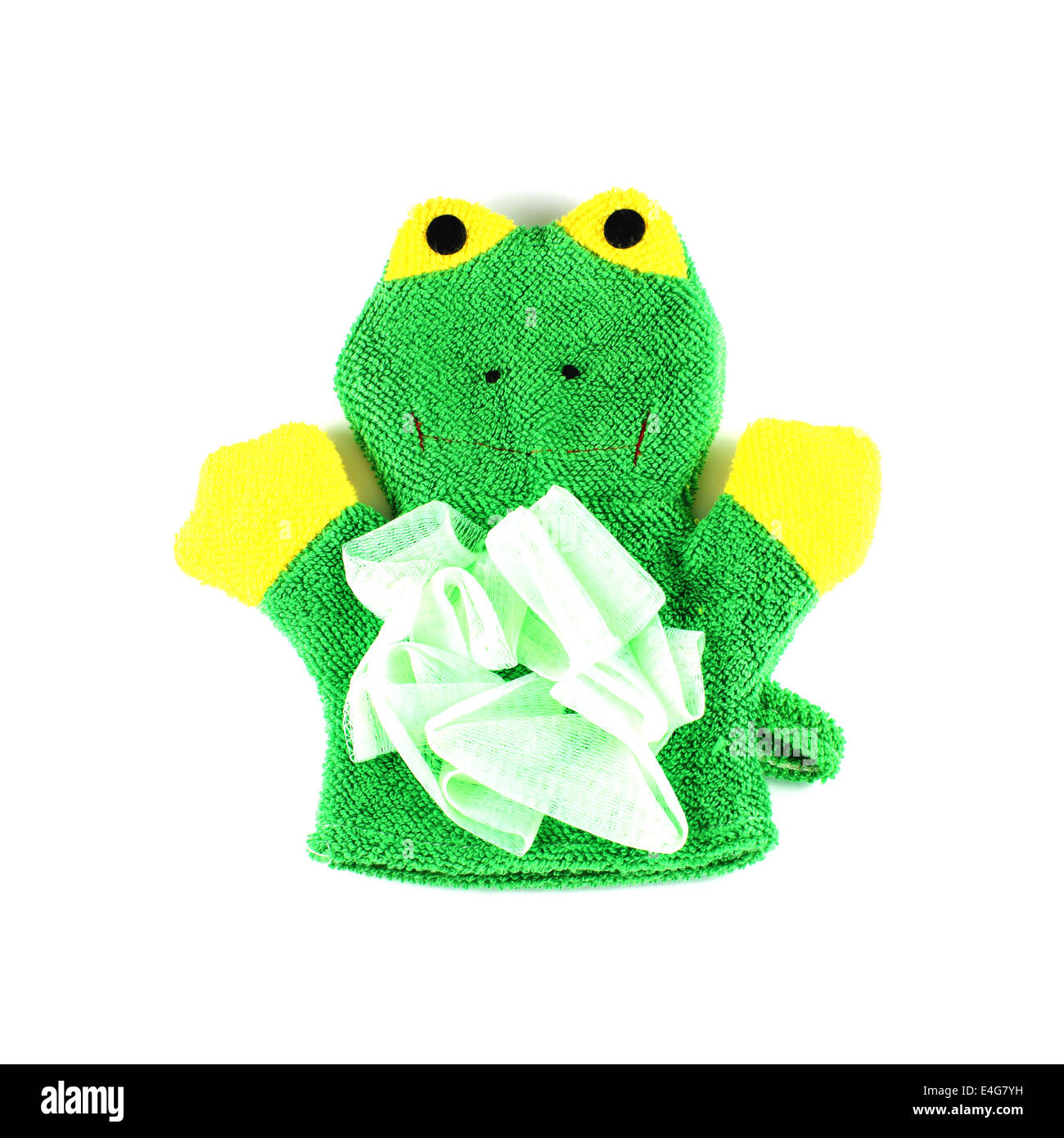 Gants tricotés grenouille sur un fond whhite Banque D'Images