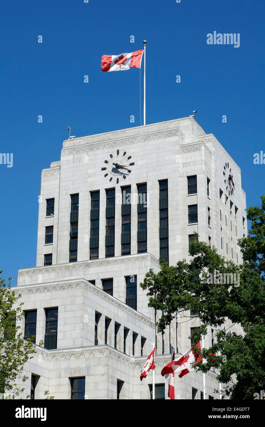 Le style Art déco à Vancouver City Hall construit en 1936, Vancouver, BC, Canada Banque D'Images