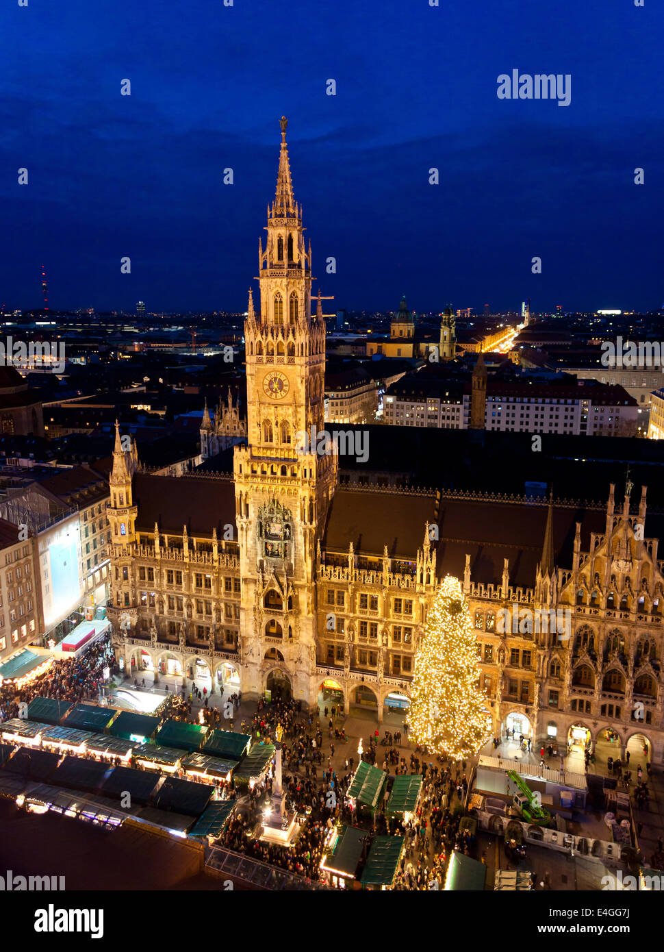 Image aérienne de Munich avec Marché de Noël, de l'Allemagne. Banque D'Images