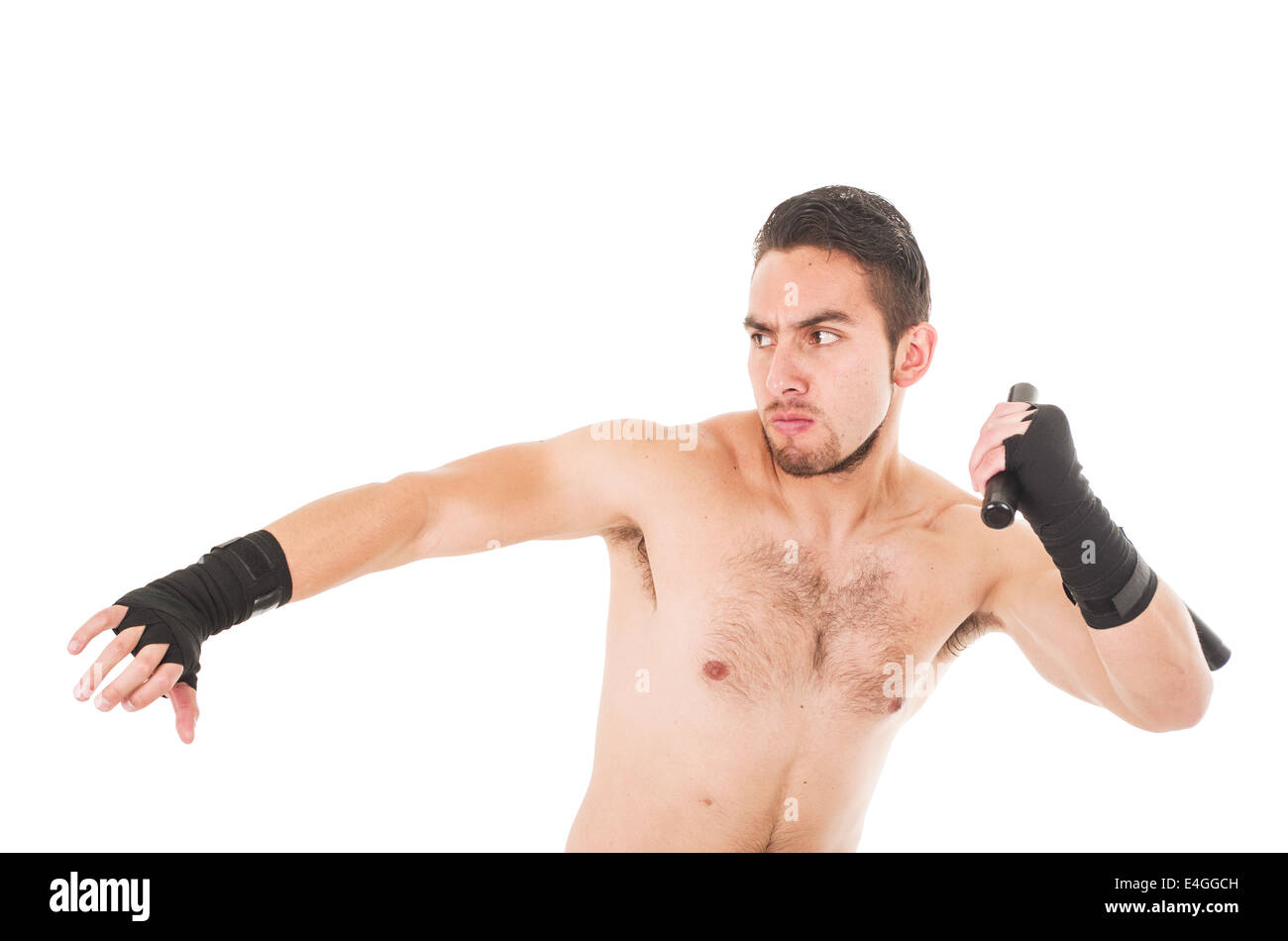 Pratiquant de combat difficiles portant short noir et le bracelet Banque D'Images