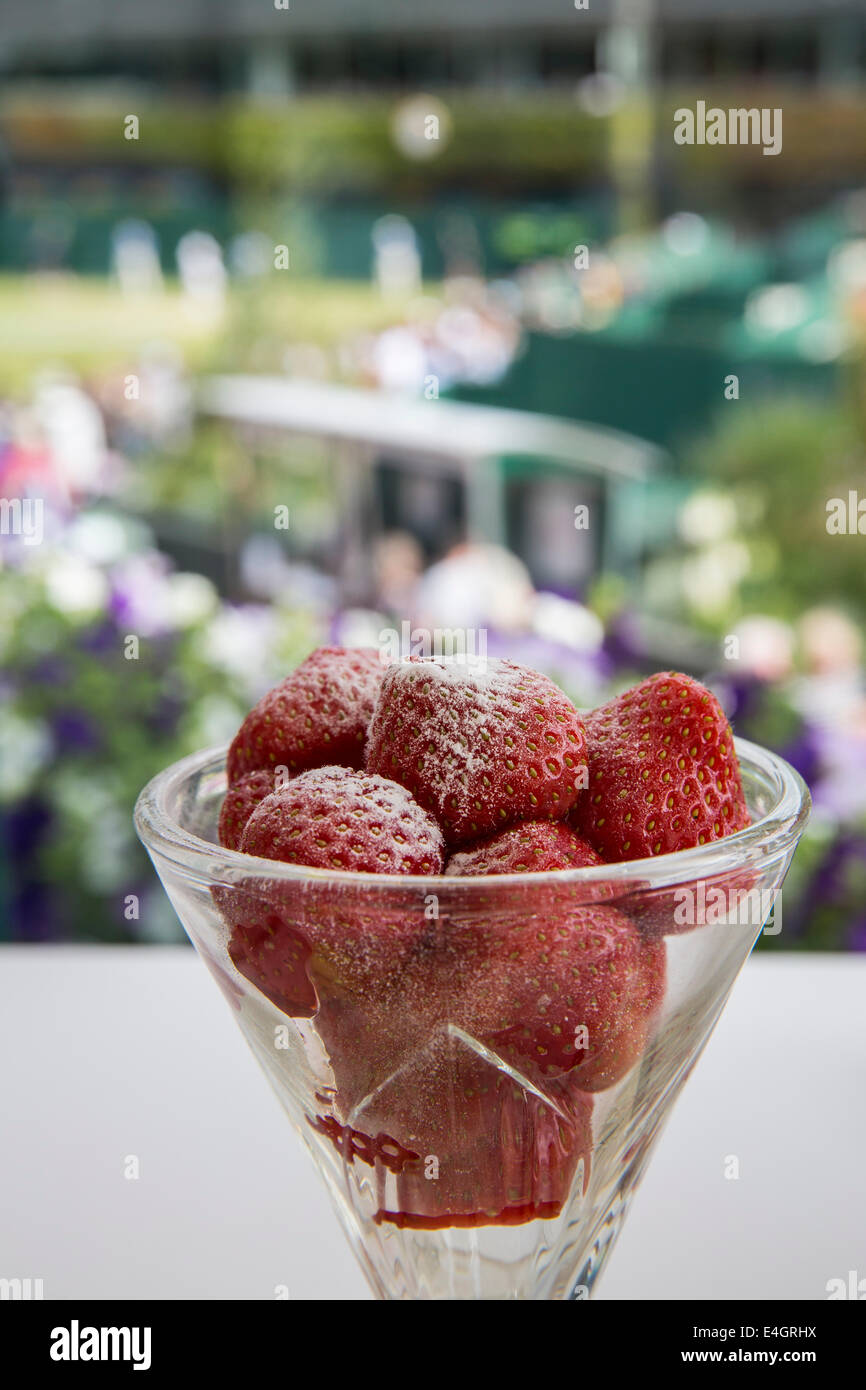 Les fraises au thé de l'après-midi les championnats de Wimbledon Wimbledon 2014 Le All England Lawn Tennis Club Wimbledon & Crocquet Banque D'Images