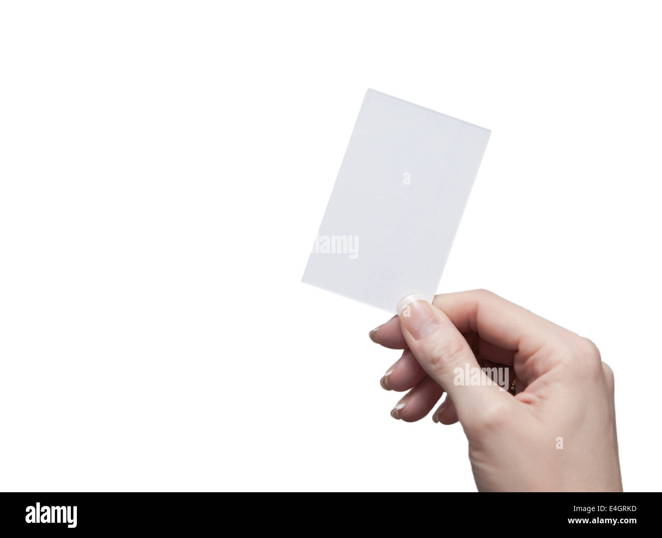 Femme hand holding a blank business card Banque D'Images